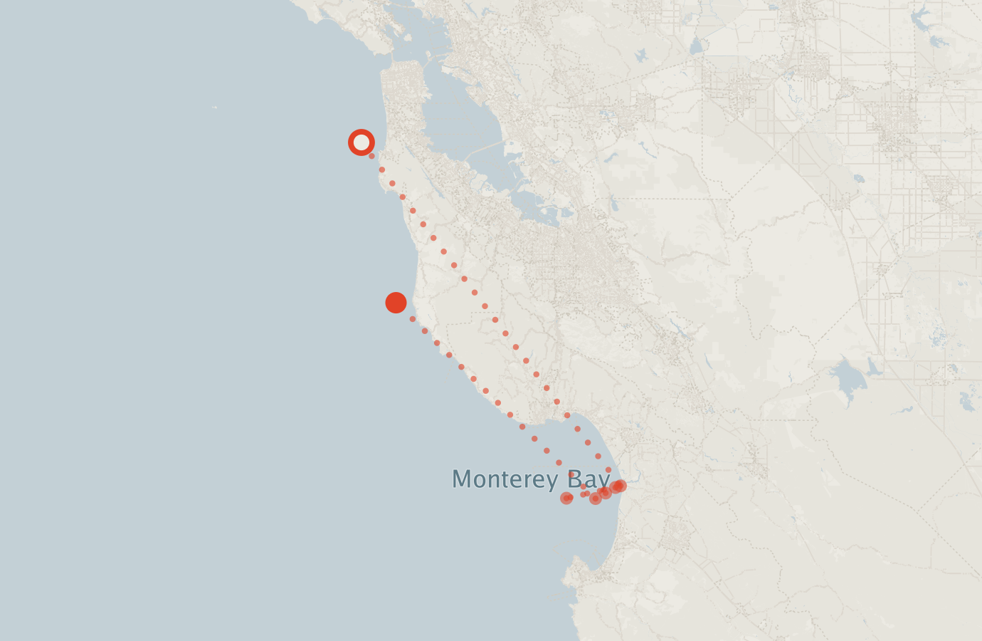 Activity map — real sighting points on an OpenStreetMap basemap
