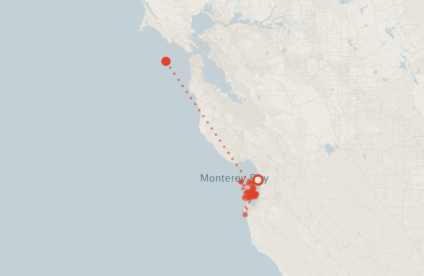 Activity map — real sighting points on an OpenStreetMap basemap