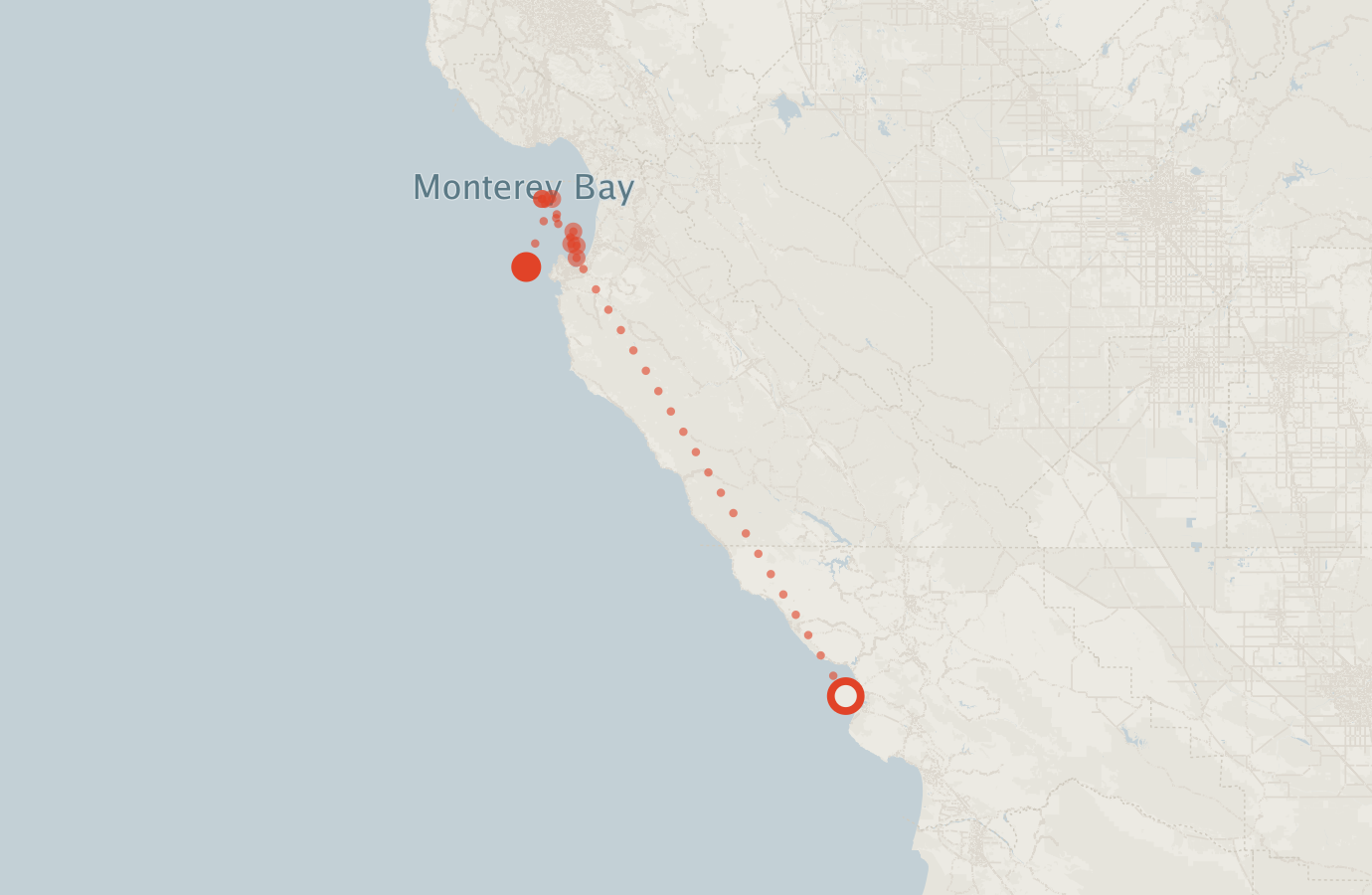 Activity map — real sighting points on an OpenStreetMap basemap
