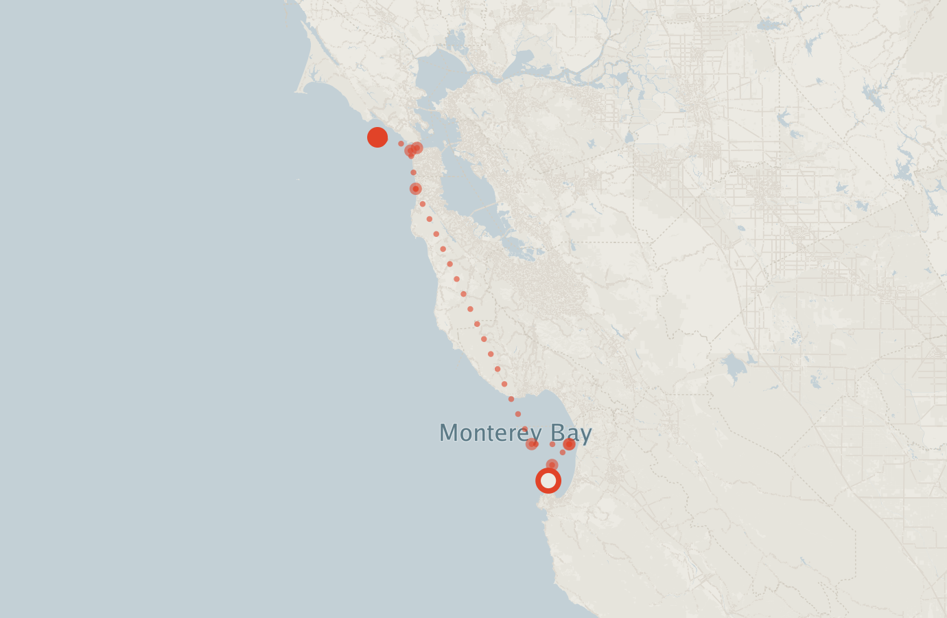 Activity map — real sighting points on an OpenStreetMap basemap