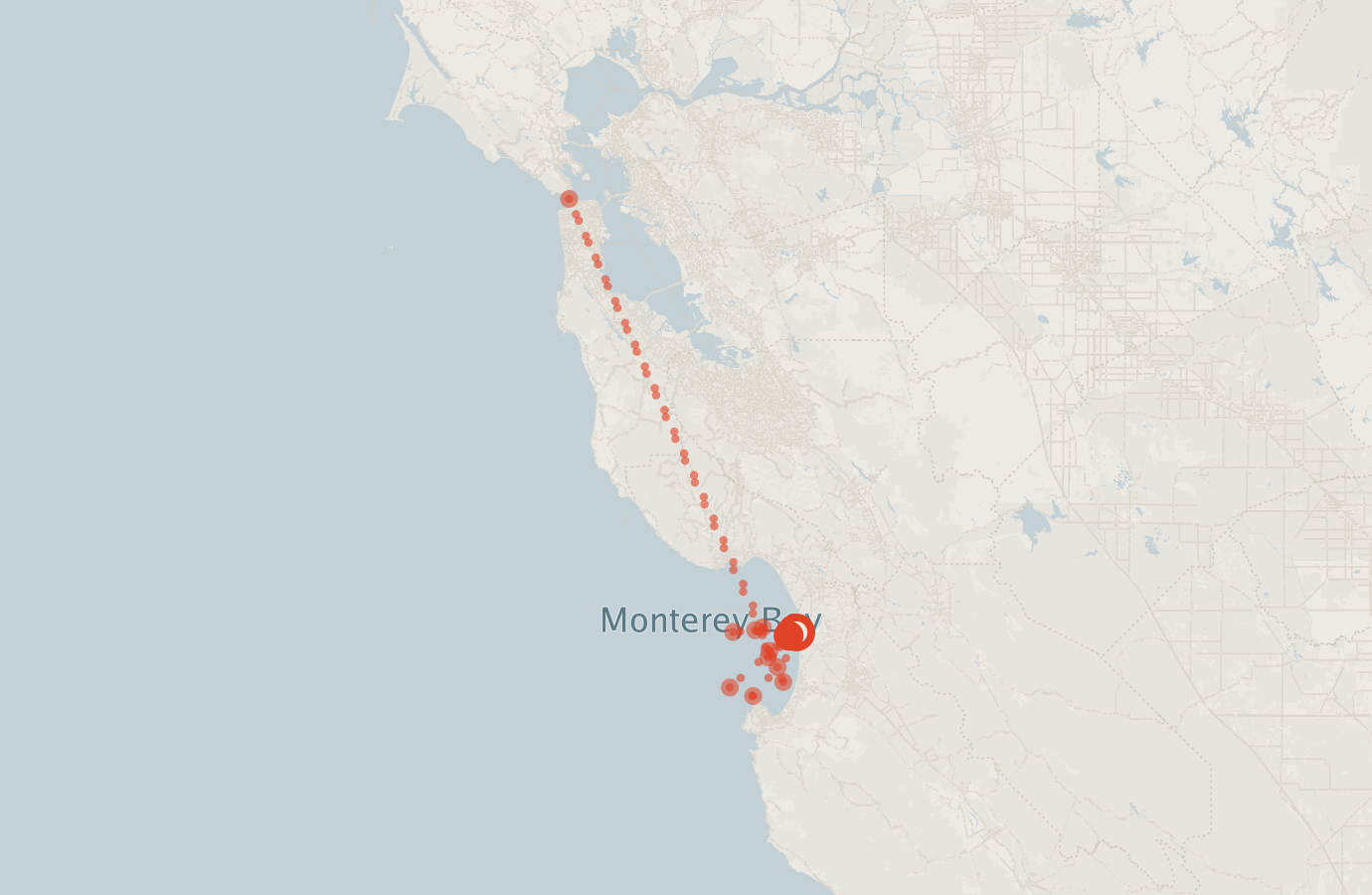 Activity map — real sighting points on an OpenStreetMap basemap
