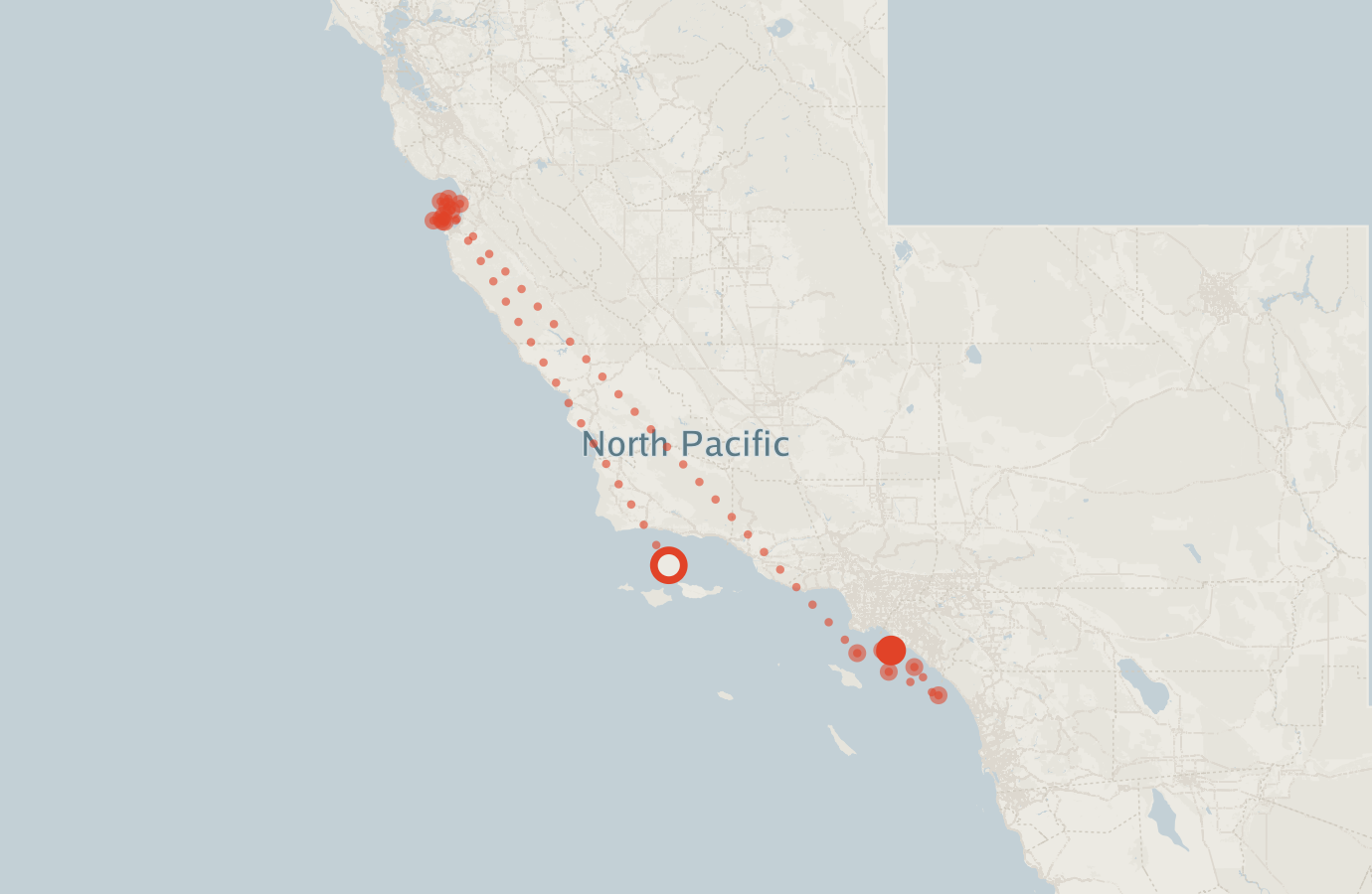 Activity map — real sighting points on an OpenStreetMap basemap