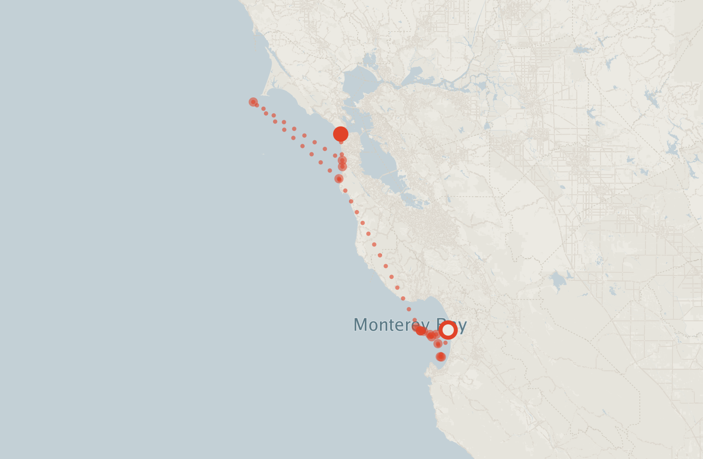 Activity map — real sighting points on an OpenStreetMap basemap
