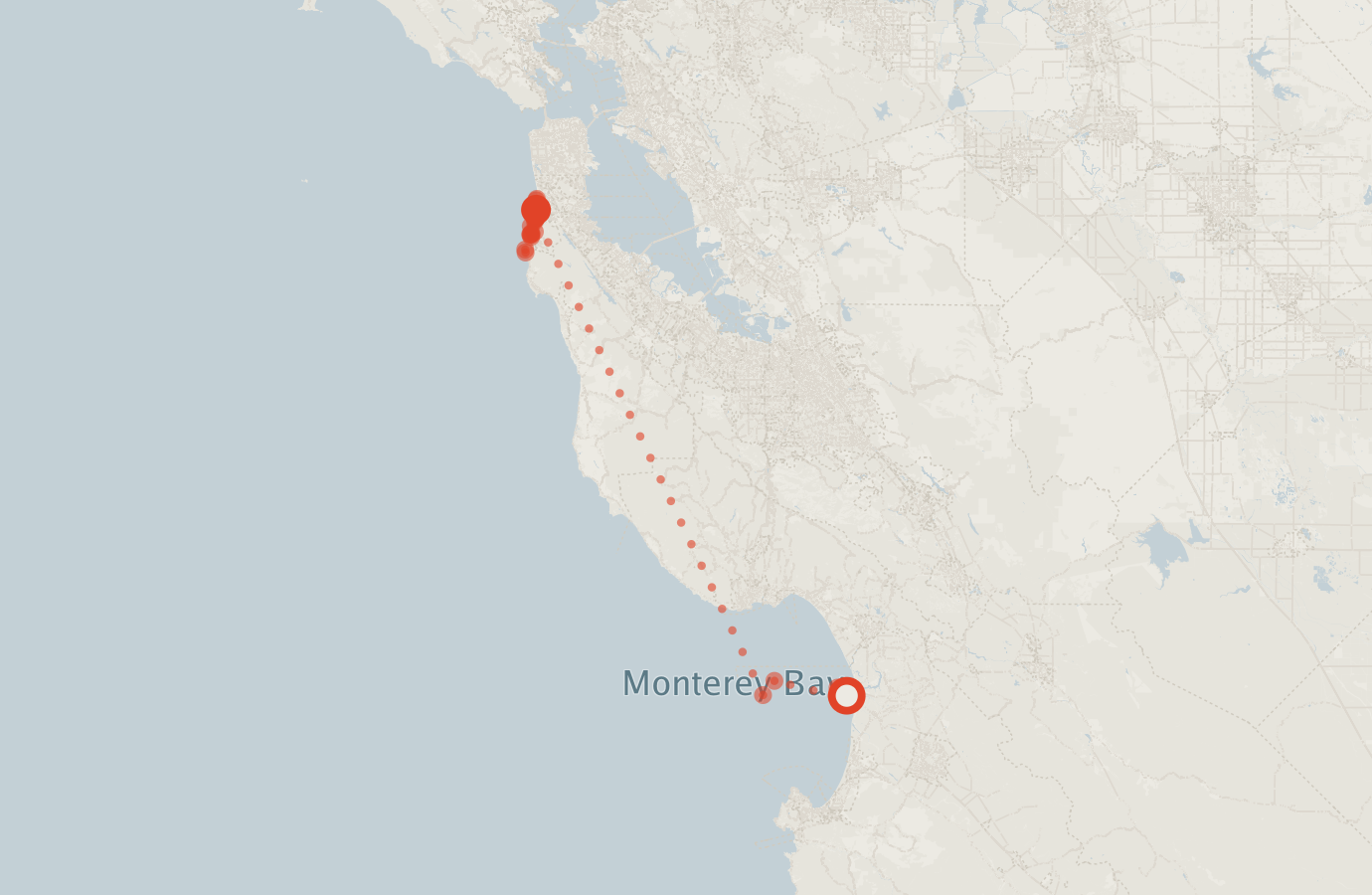 Activity map — real sighting points on an OpenStreetMap basemap