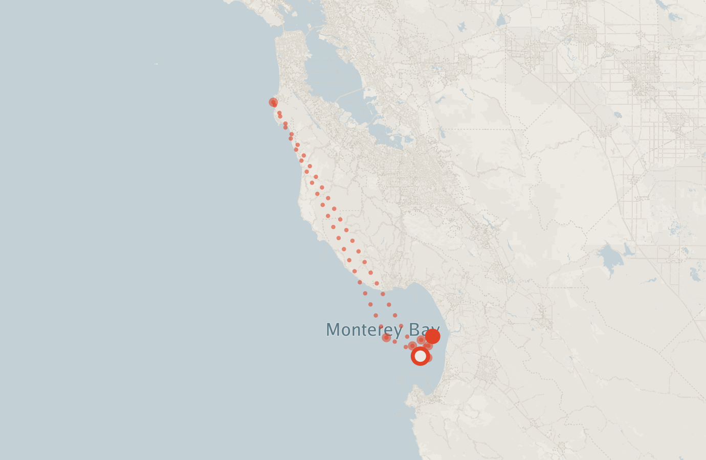 Activity map — real sighting points on an OpenStreetMap basemap
