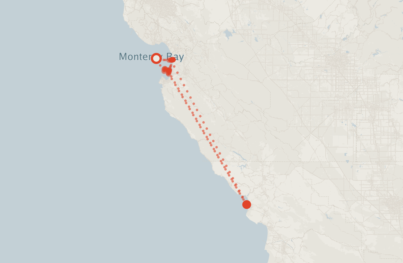 Activity map — real sighting points on an OpenStreetMap basemap