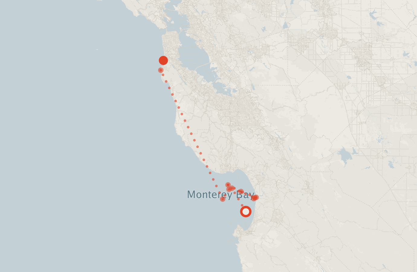 Activity map — real sighting points on an OpenStreetMap basemap