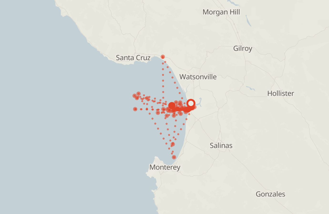 Activity map — real sighting points on an OpenStreetMap basemap