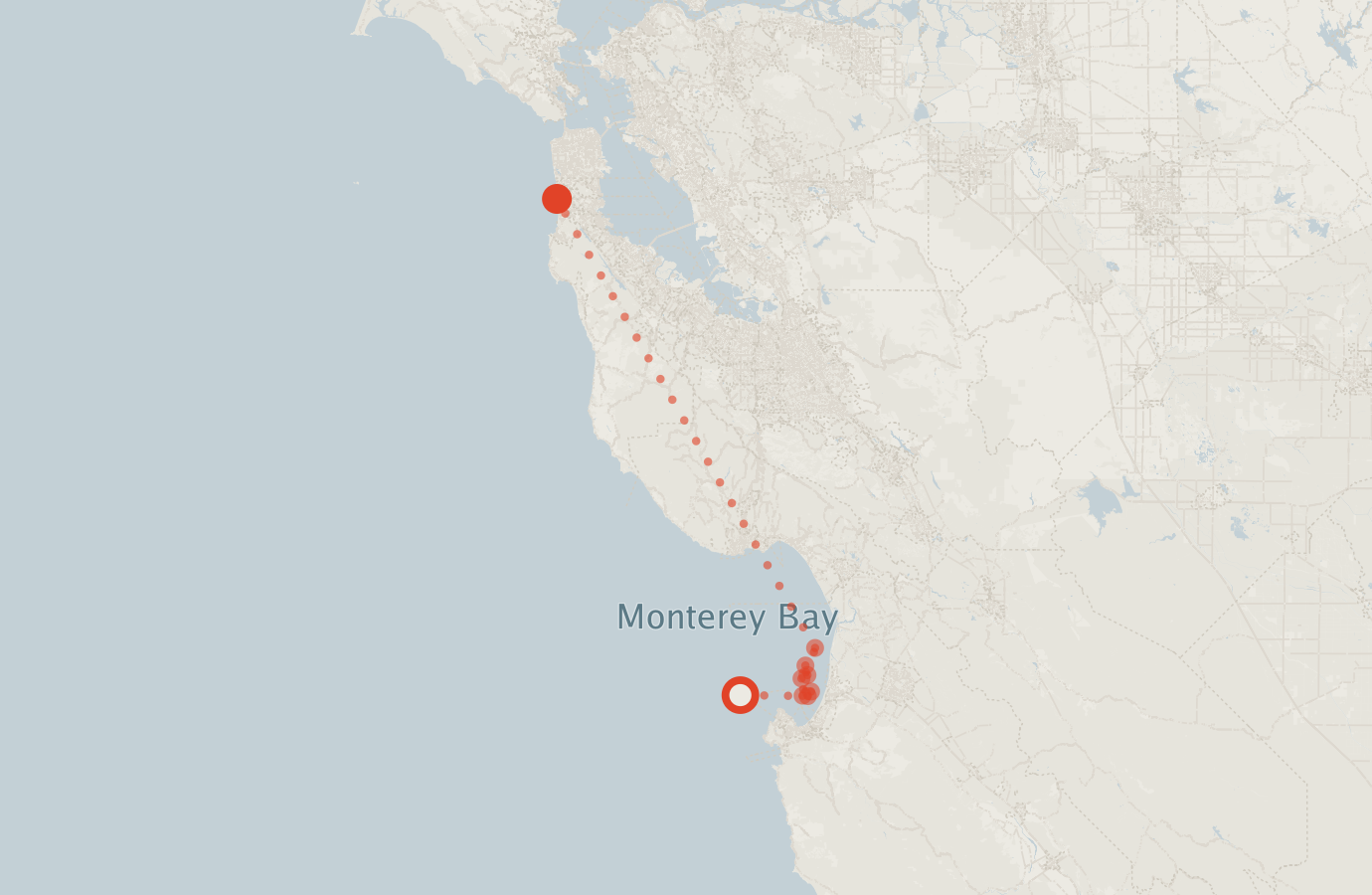 Activity map — real sighting points on an OpenStreetMap basemap