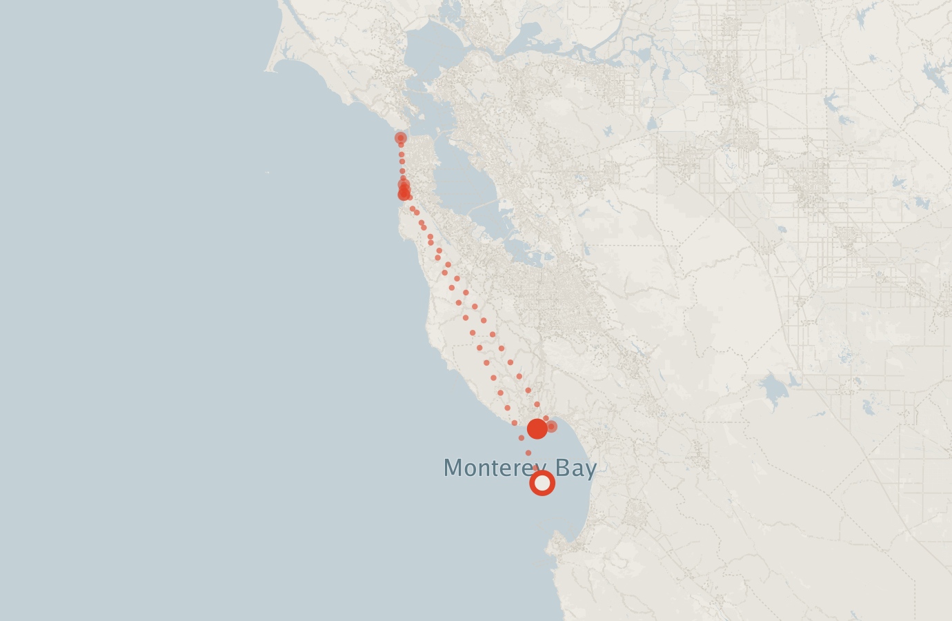 Activity map — real sighting points on an OpenStreetMap basemap