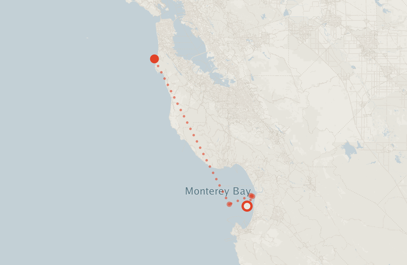 Activity map — real sighting points on an OpenStreetMap basemap