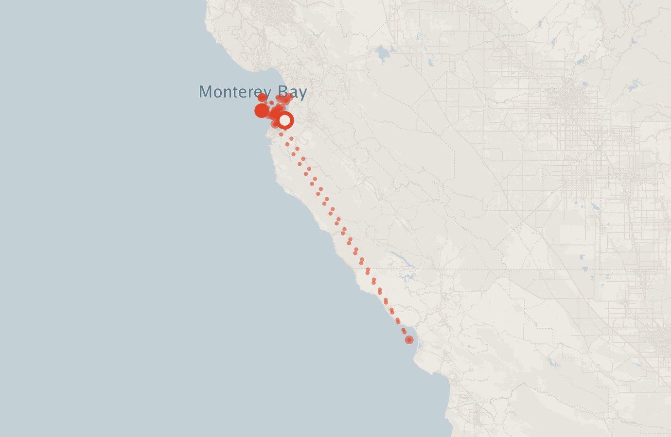 Activity map — real sighting points on an OpenStreetMap basemap
